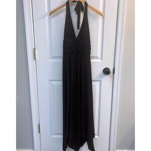 BCBGMaxAzria Brown Halter Midi Evening Gown – Size Small – Lightweight, Stretchy